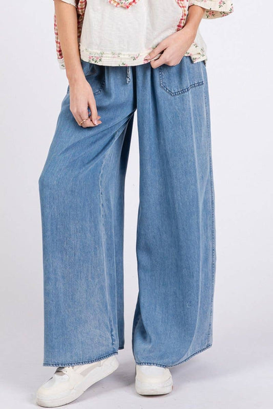 Denim Palazzo Pants: DENIM BLUE