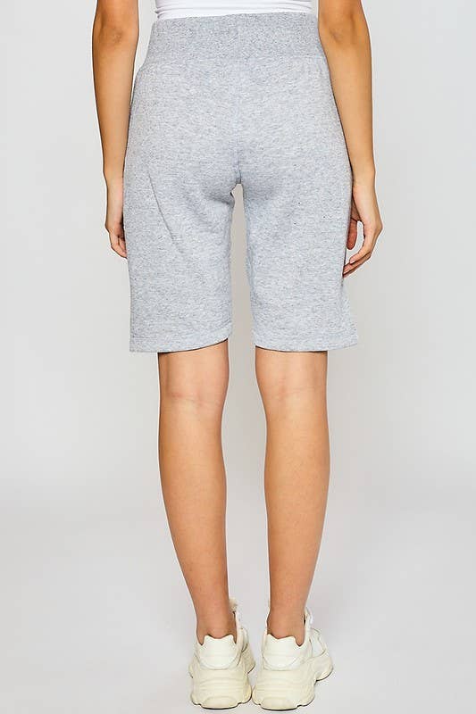 Basic Fleece Bermuda Shorts With Slit: LIGHT STONE