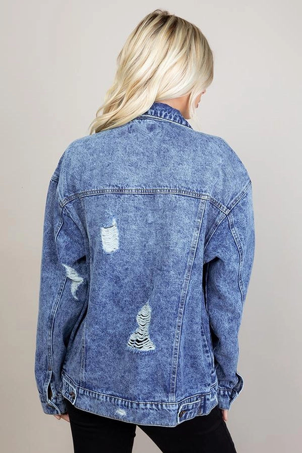 Destroyed Oversized Denim Jacket