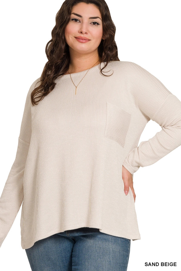 Ribbed Stripped Long Sleve Shirt Plus