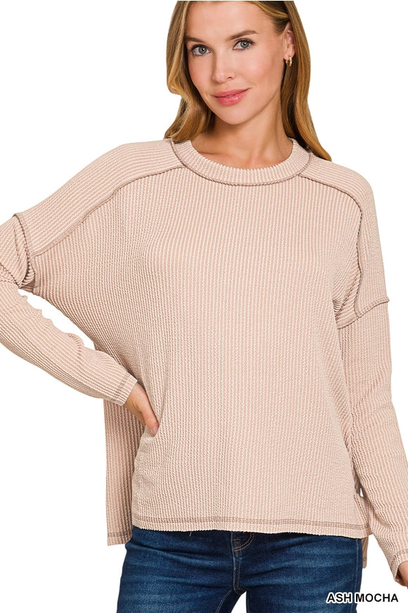 Rubbie Ribbed Long Sleeve Top Ash Mocha