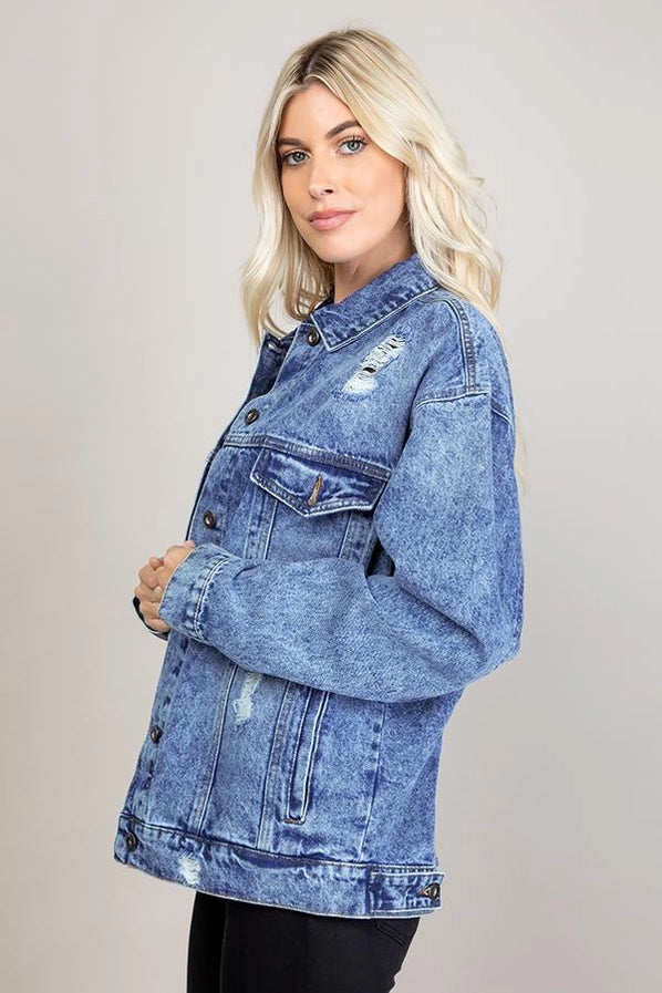 Destroyed Oversized Denim Jacket