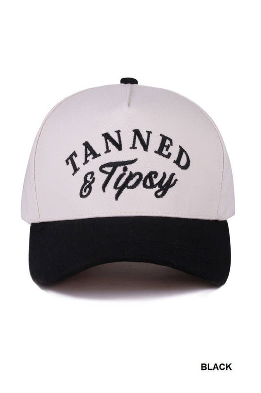 Tanned And Tipsy Two Tone Canvas Cotton Cap: BLACK