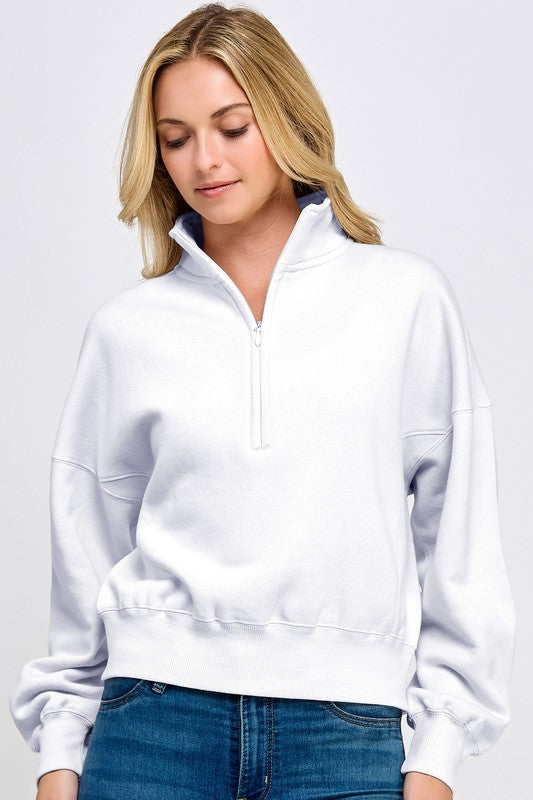 White Fleece Half Zip Sweatshirt