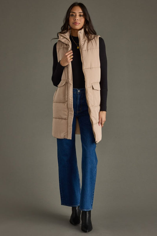 Elle Long Vest - Tan