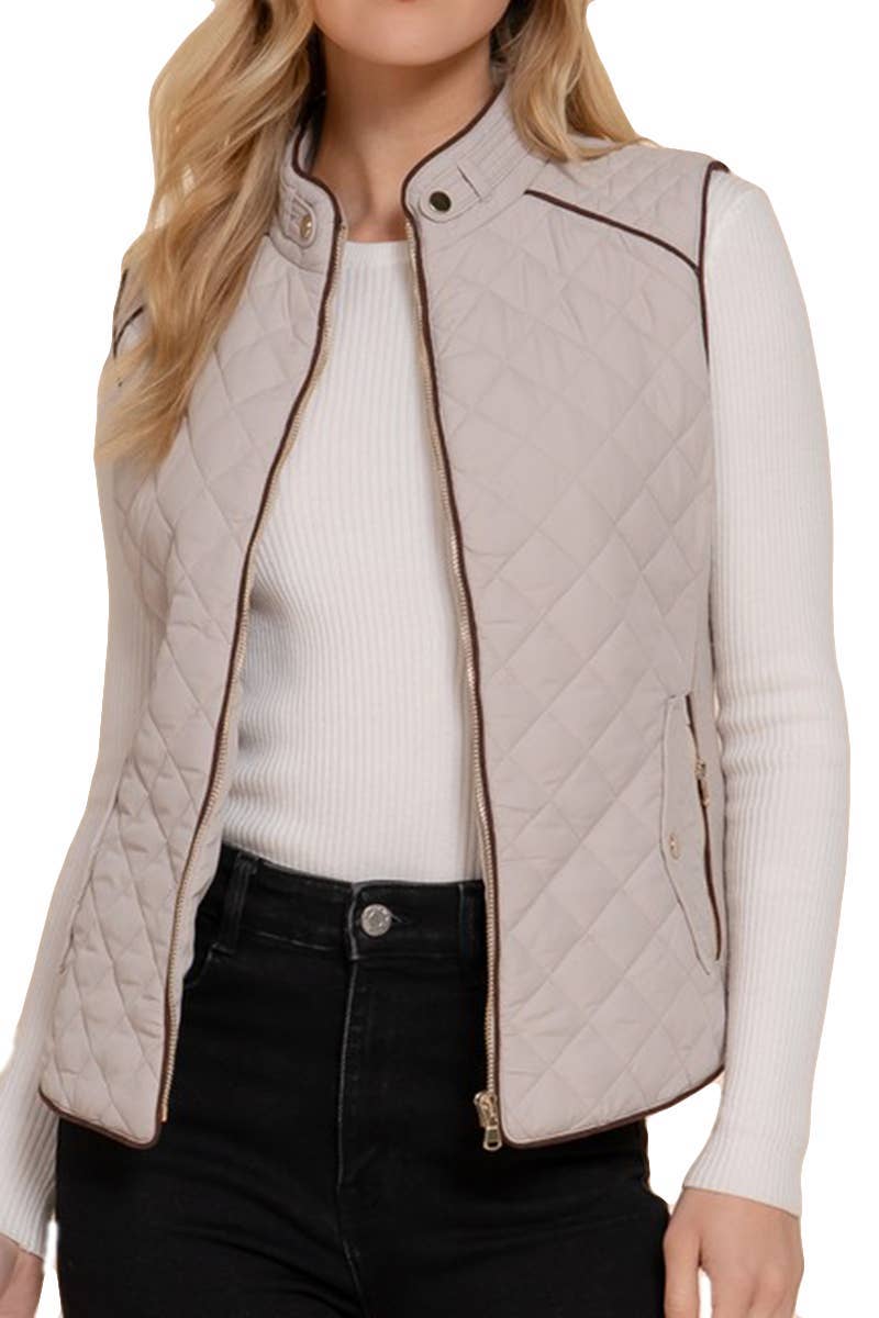 Hayle Quilted Padding Vest: PALE TAUPE