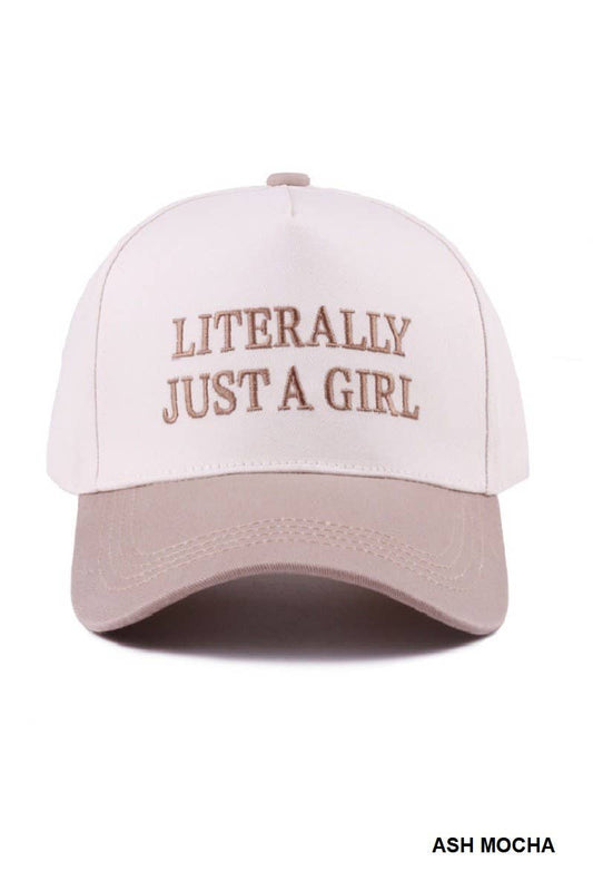 Literally Just A Girl Two Tone Canvas Cotton Cap: ASH MOCHA