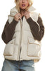 Warm Puffy Vest Jacket With Collar: BEIGE