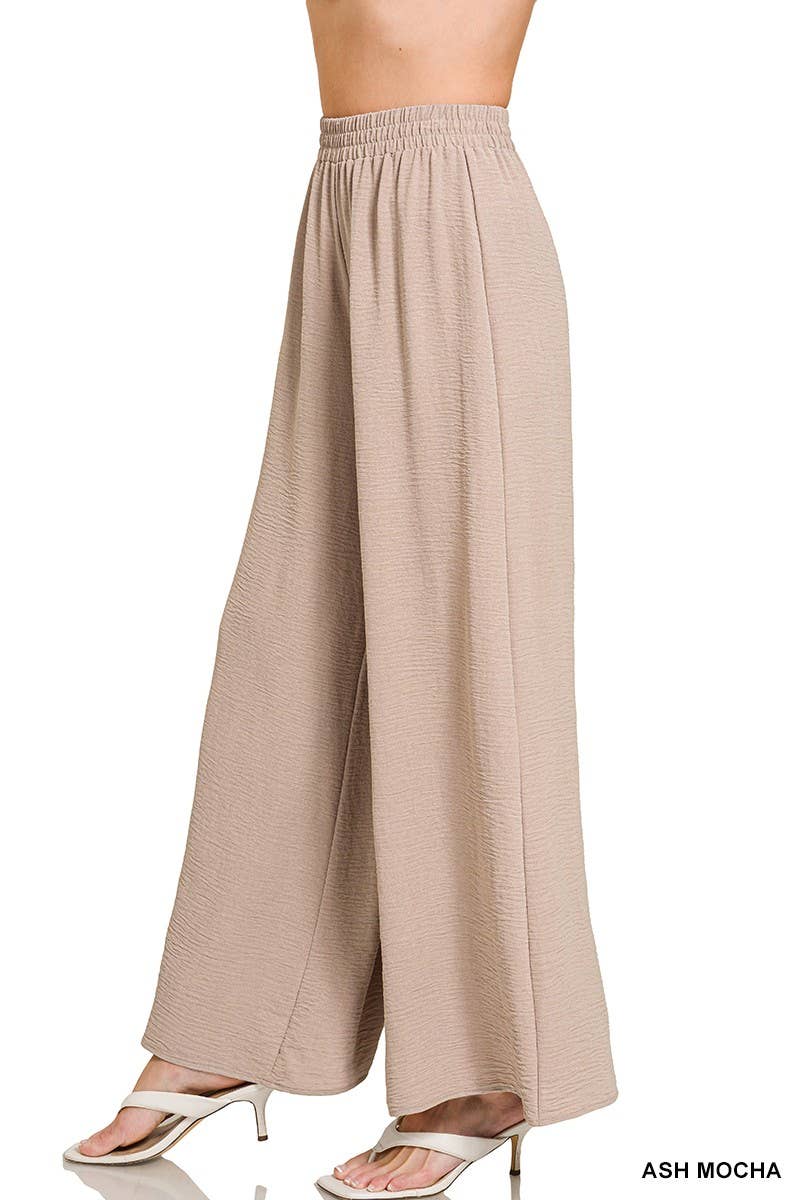 Woven Airflow Elastic Waistband Pants: ASH MOCHA