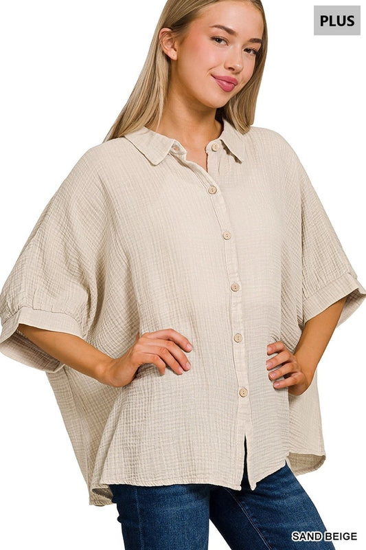 Double Gauze Button Down Shirt Plus