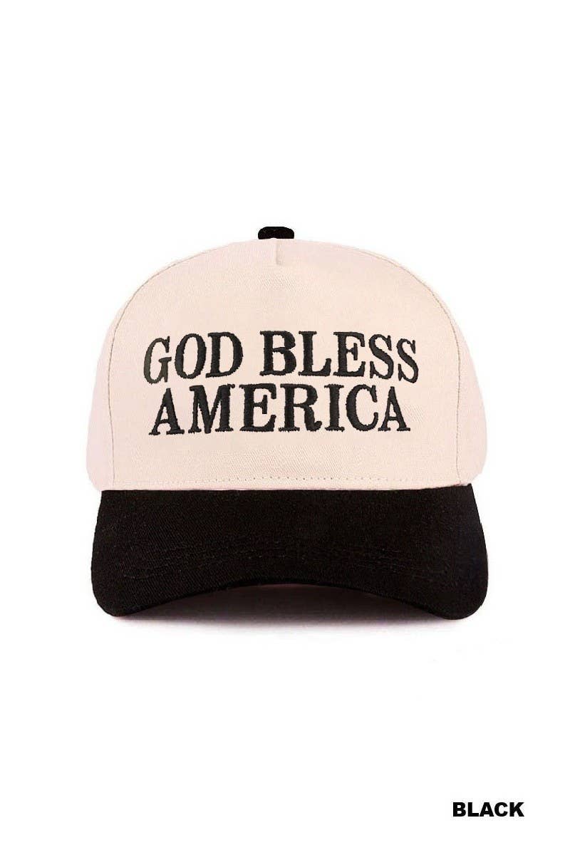 God Bless America Two-tone Canvas Cotton Cap: BLACK