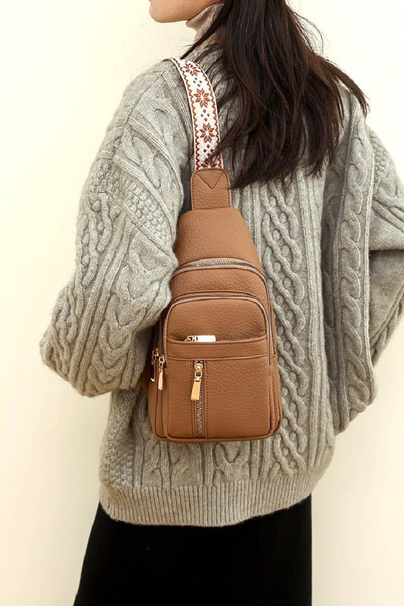 Vegan Leather Crossbody Sling Chest Pack Bag: CAMEL