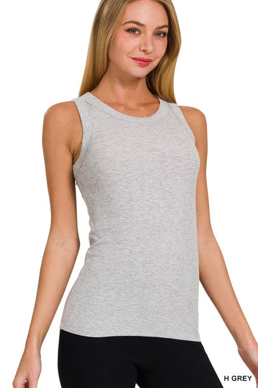 Gabe Ribbed Round Neck Tank Grey