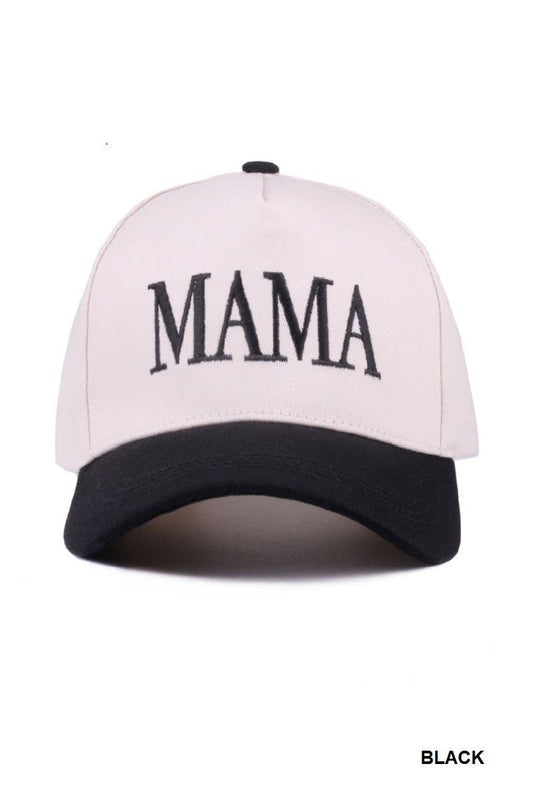 Mama Two Tone Canvas Cotton Cap: BLACK