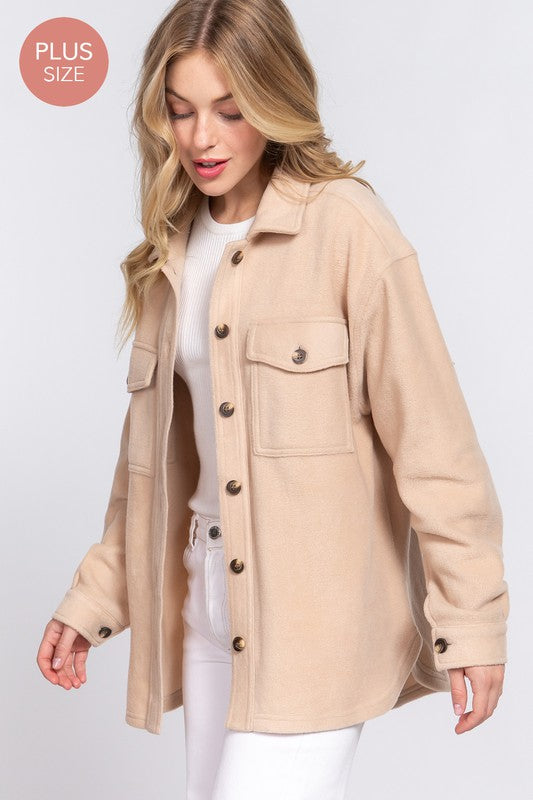 Knotched Fleece Shacket Plus