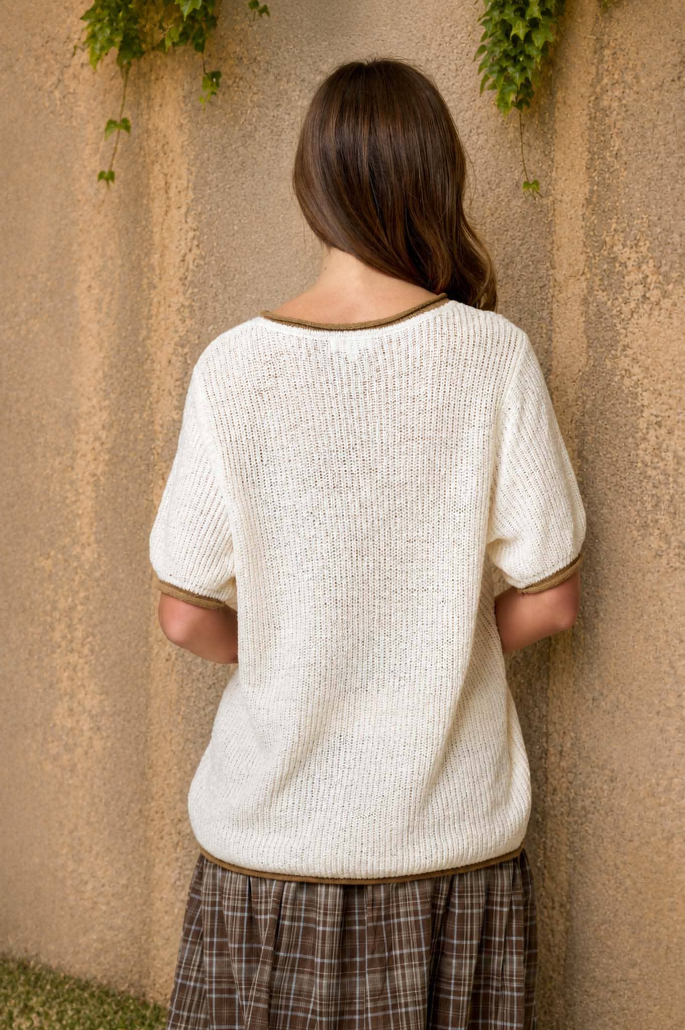 CONTEST TRIM PUFF SLEEVE RIBBED KNIT SWEATER: OATMEAL