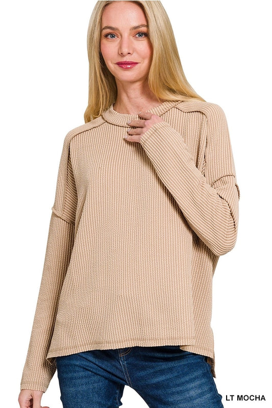 Rubbie Ribbed Long Sleeve Top Lt Mocha