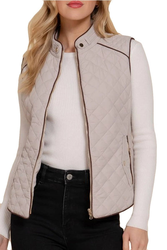Hayle Quilted Vest- Pale Taupe Plus
