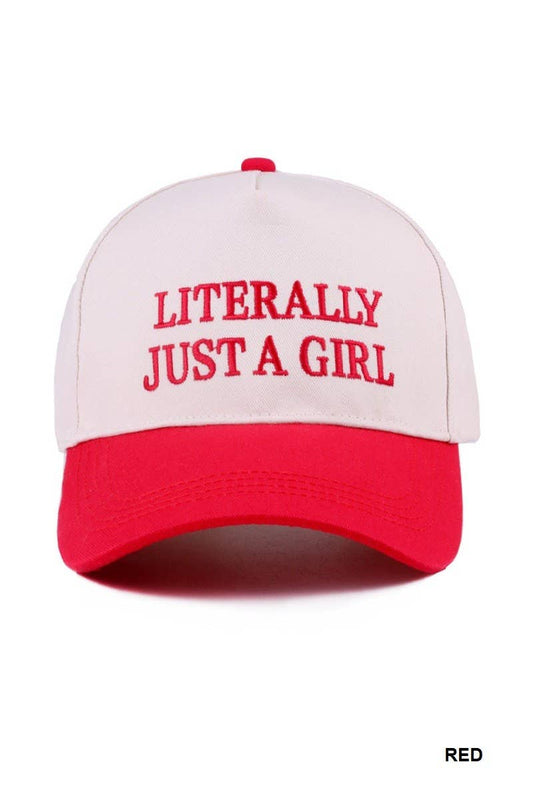 Literally Just A Girl Two Tone Canvas Cotton Cap: RED