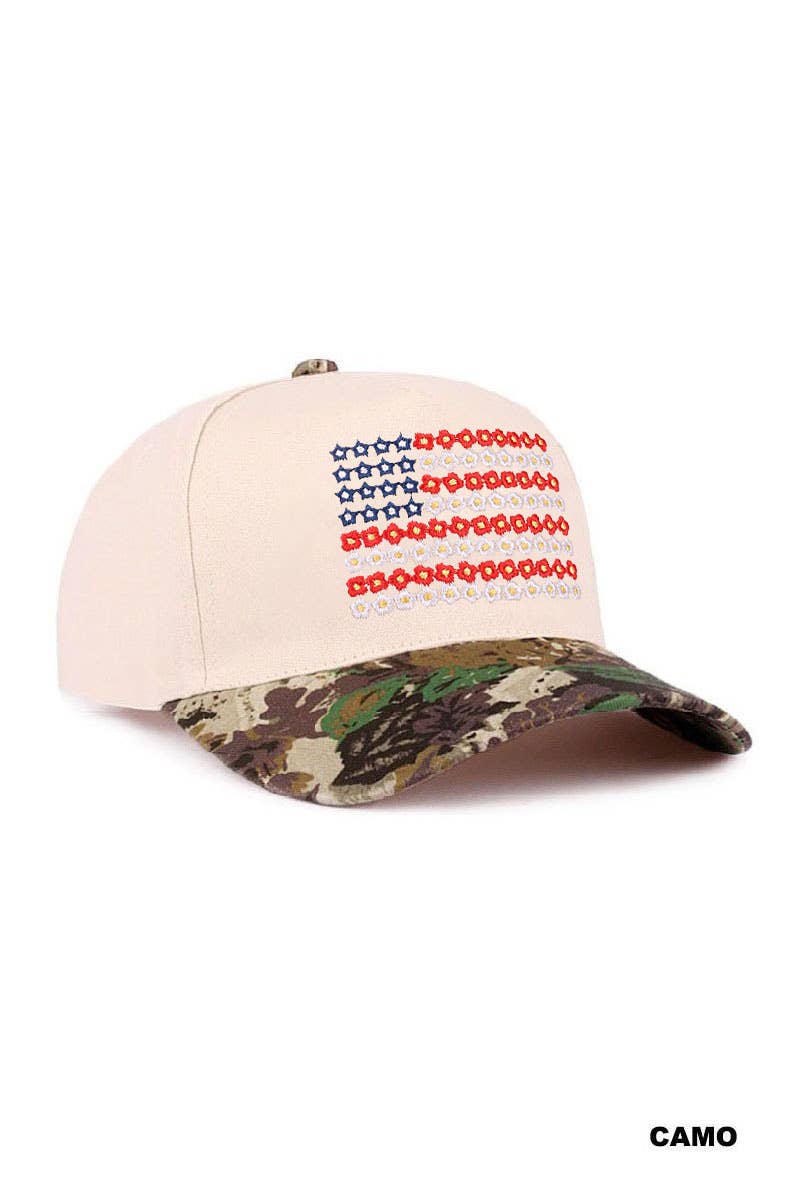 Star Floral American Flag Two Tone Cotton Hat: CAMO