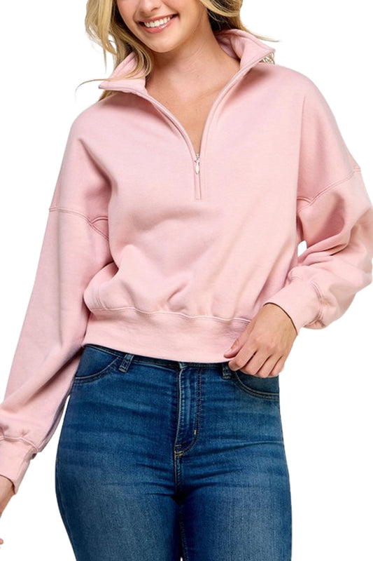 Pink Fleece Half Zip Sweatshirt