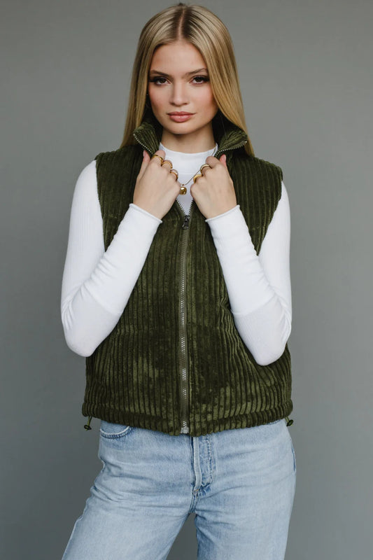 Taysha Corduroy Vest- Dark Green