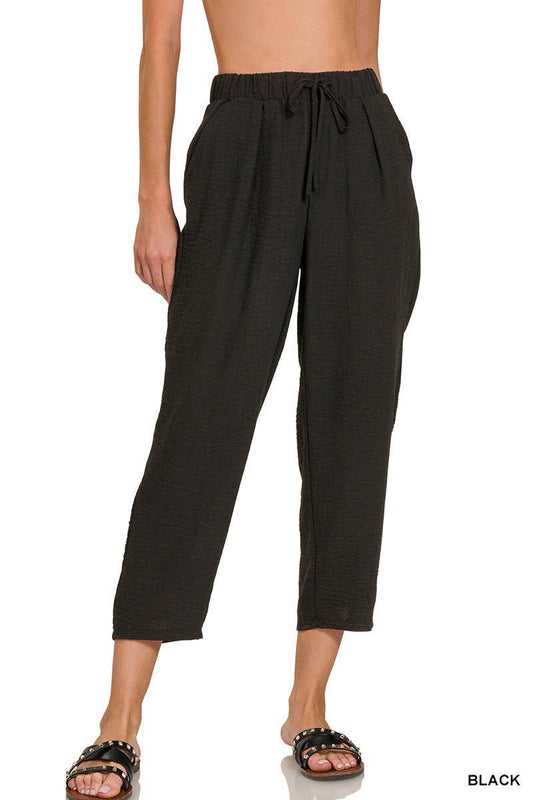 Drawstring Elasticband Waist Pants: BLACK