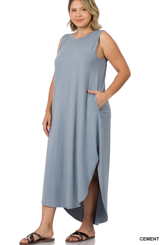 Plus Brushed Side Slit Dress With Pockets