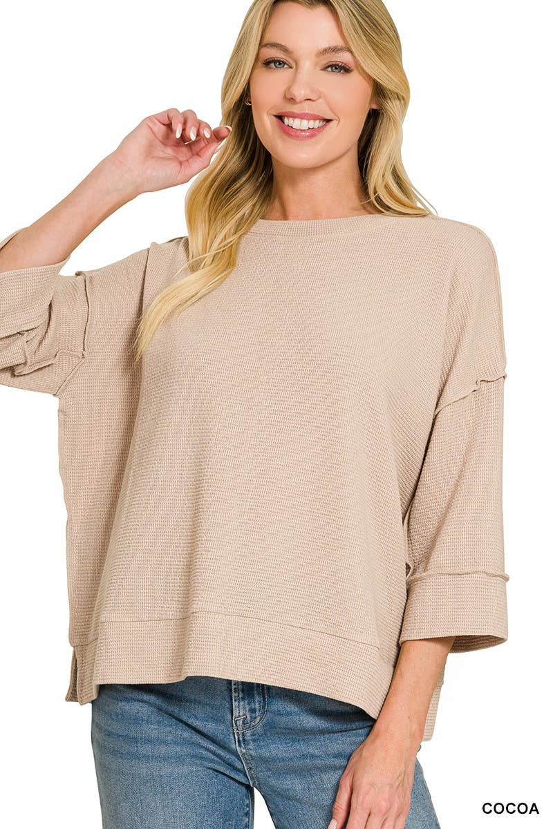 Double Knit 3/4 Sleeve Top: COCOA