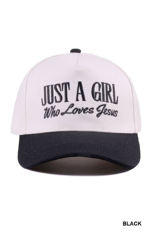 Just A Girl Who Loves Jesus Two-tone Canvas Cap: BLACK