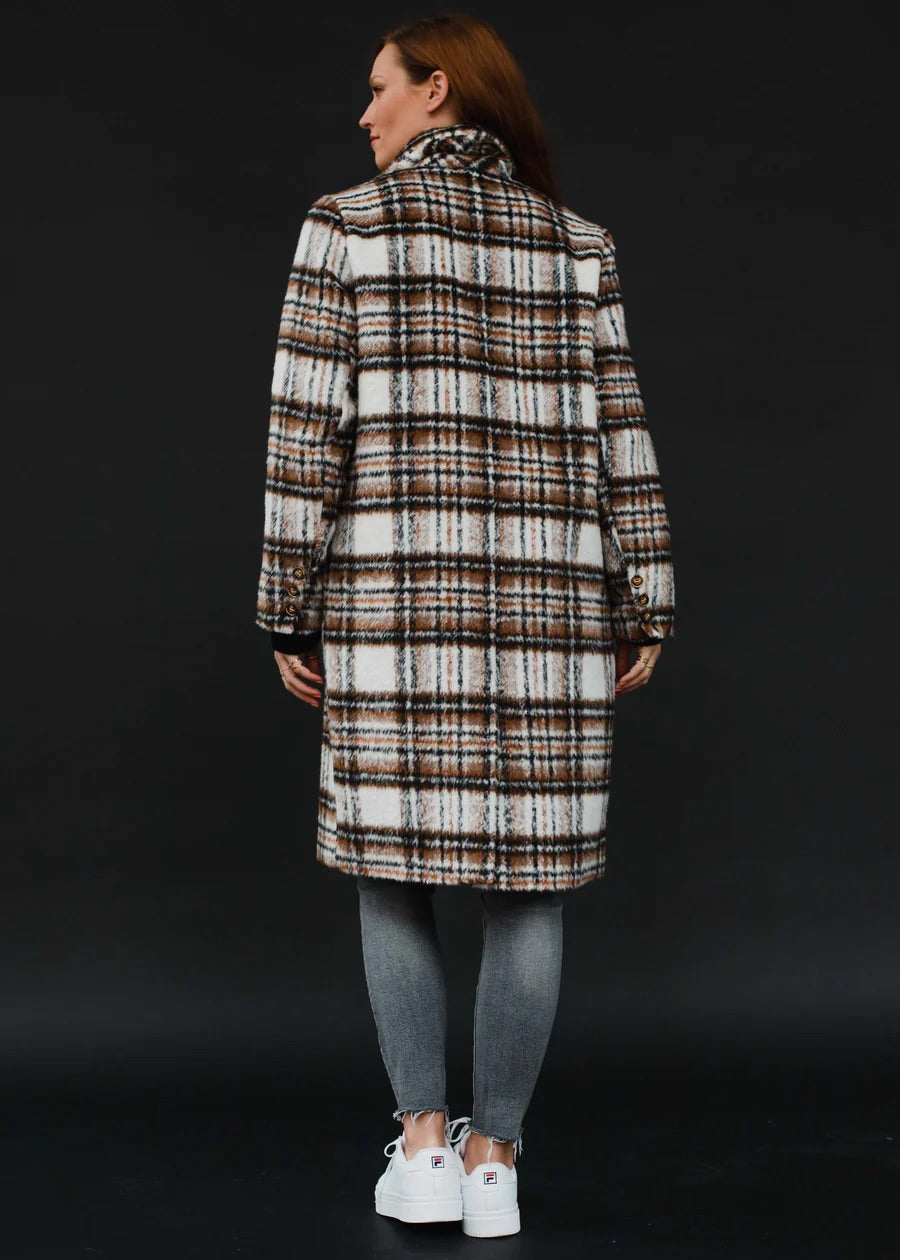 Brown White Plaid Long Jacket