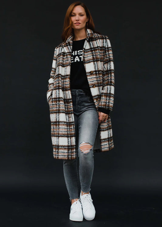 Brown White Plaid Long Jacket