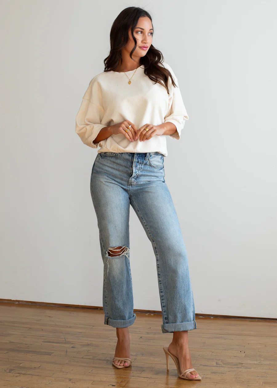 Cream Short Sleeve Sweatshirt