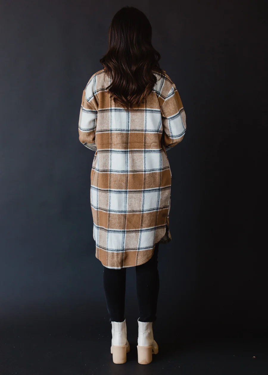 Tan Plaid Long Shacket