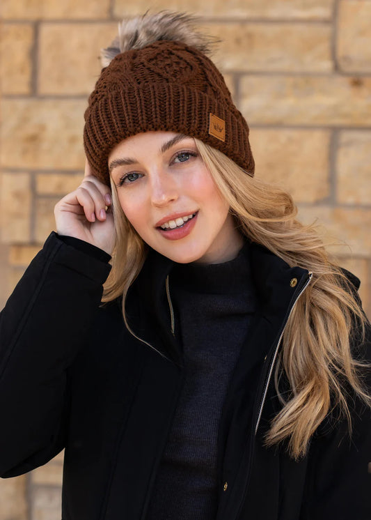 Brown Knit Pom Hat