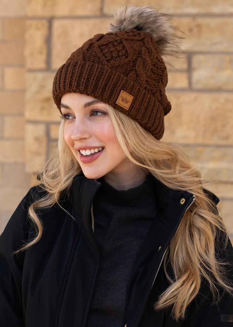 Brown Knit Pom Hat