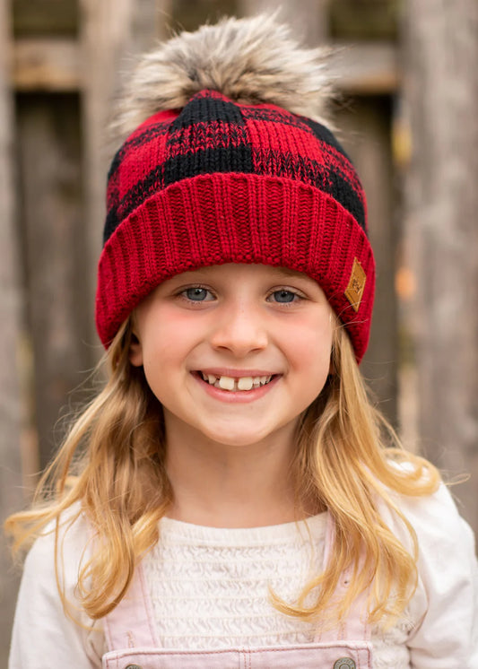 Kids Red & Black Knit Pom Hat