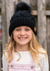 Kids Black Fleece Lined Pom Hat