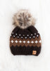 Dark Brown Patterned Knit Pom Hat