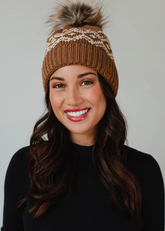 Brown & Cream Speckled Fleece Lined Hat