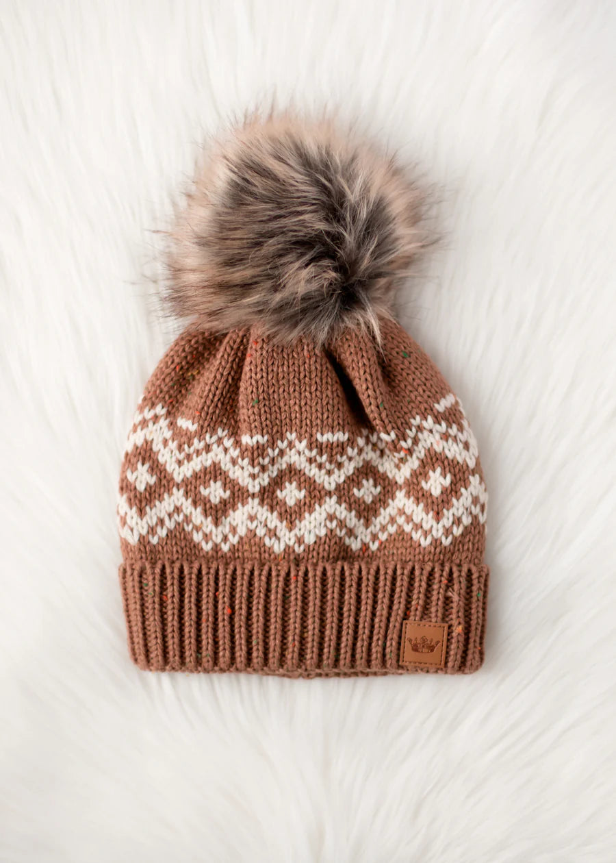 Brown & Cream Speckled Fleece Lined Hat