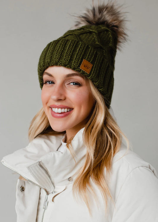 Green Fleece Lined Knit Hat