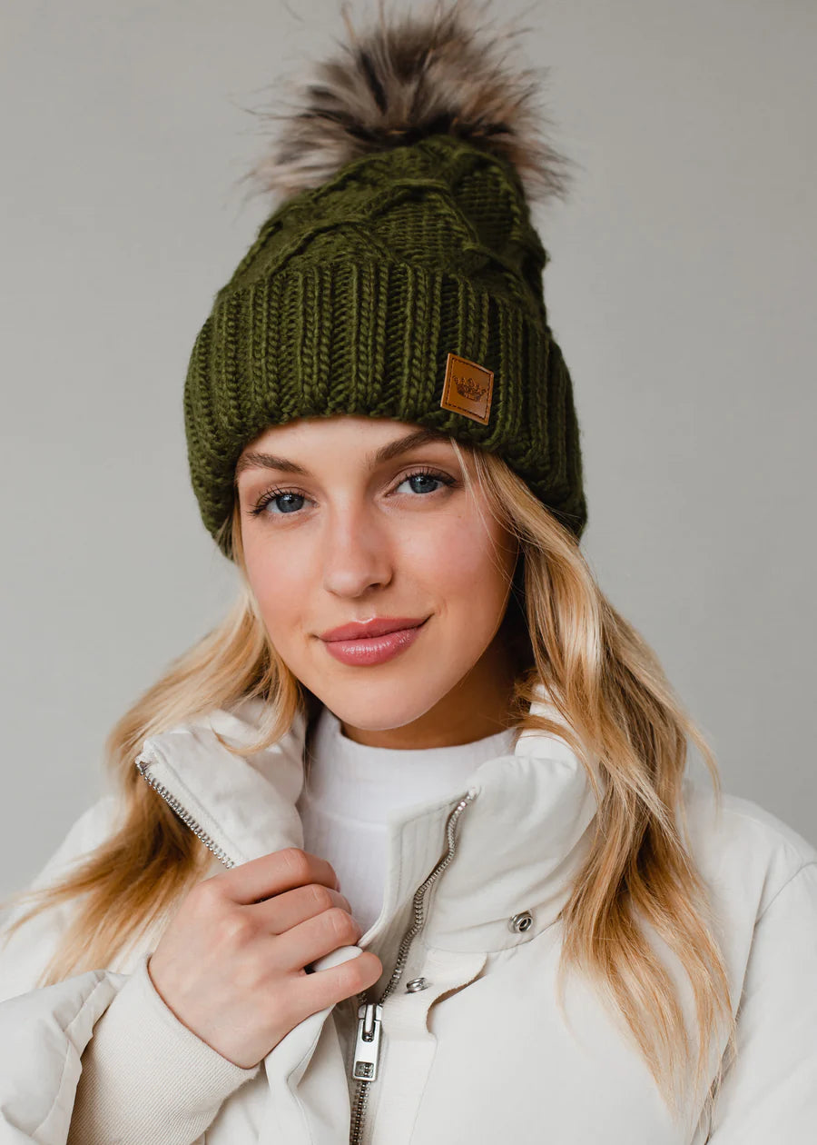 Green Fleece Lined Knit Hat
