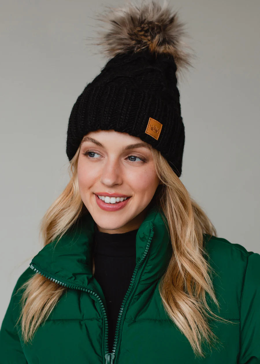 Black Fleece Lined Knit Hat