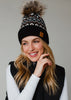 Black White Brown Gray Patterned Pom Hat