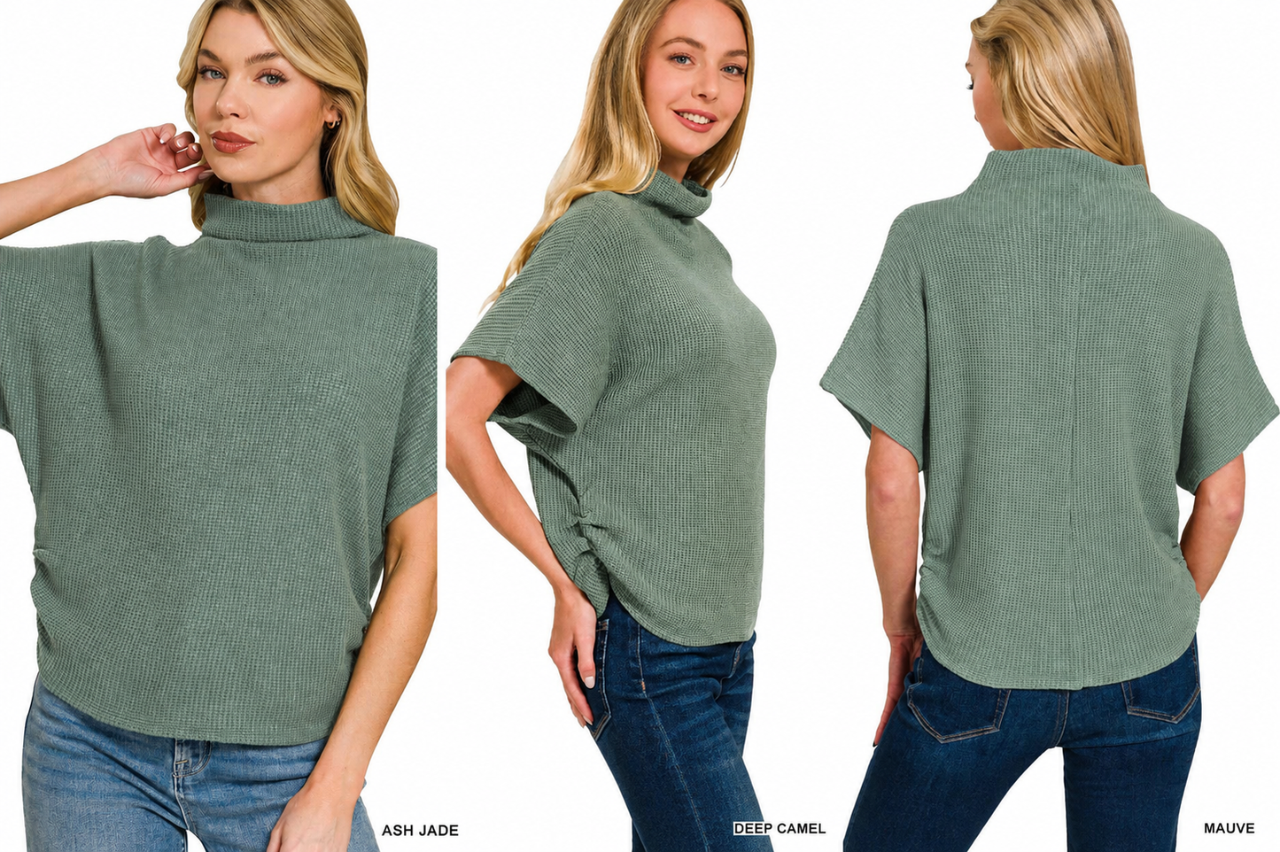 Mock Neck Sweater Side Shirred: ASH JADE