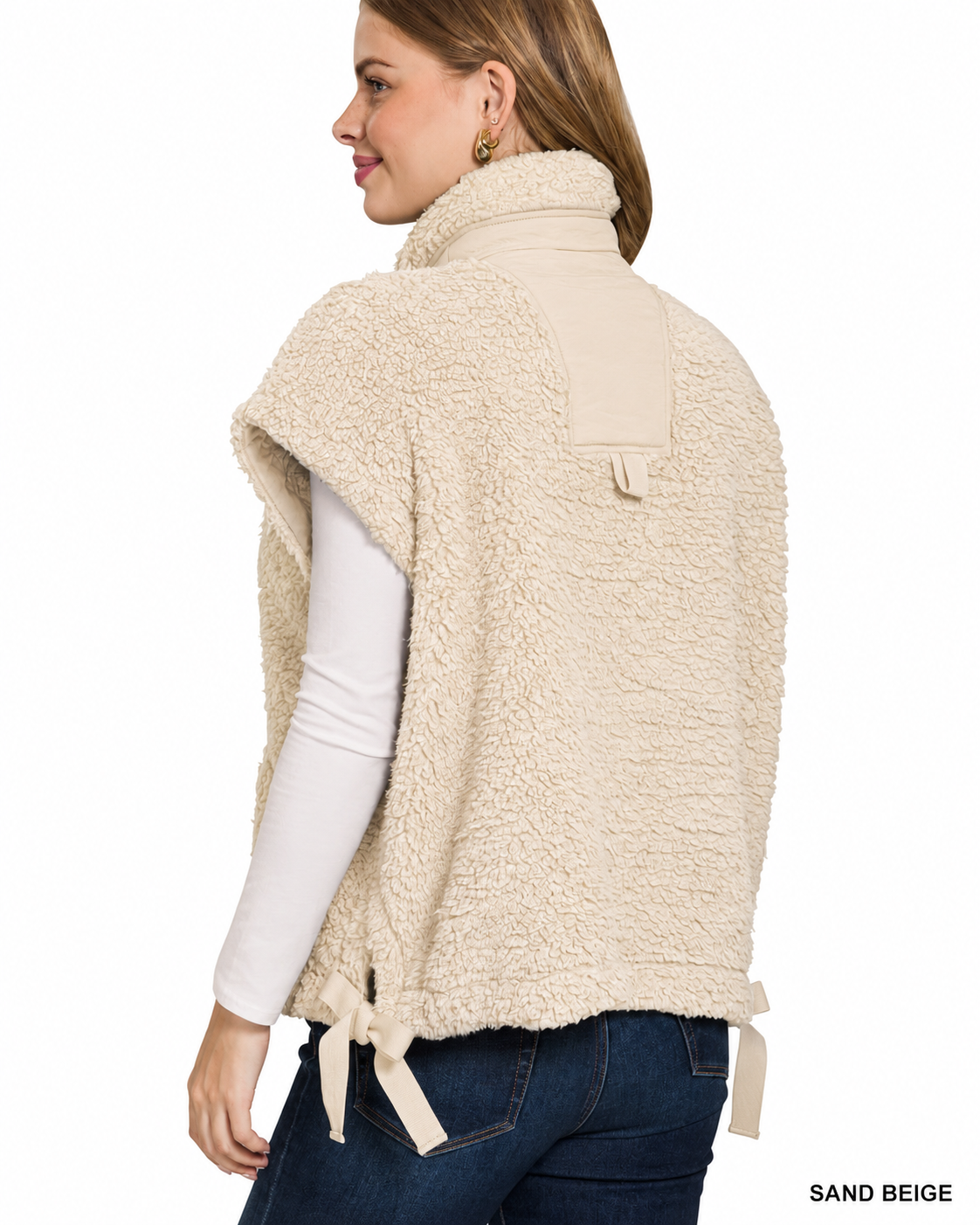 Oversized Faux Fur Vest: SAND BEIGE