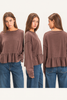 Peplum Long Sleeve Top: DARK BROWN
