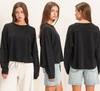 Mineral Wash Overzised Raw Edge Crew Neck Top: BLACK