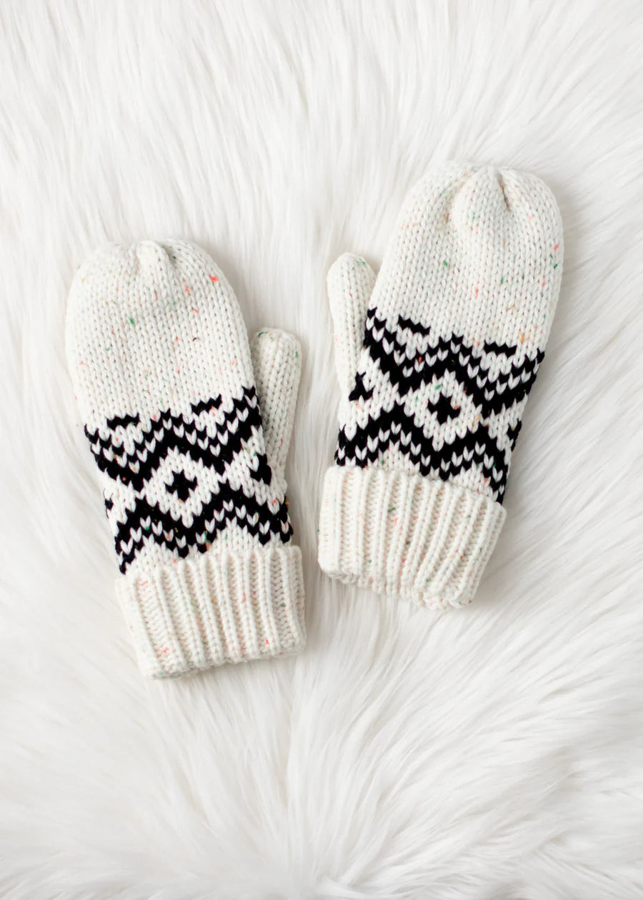Cream & Black Speckled Mittens